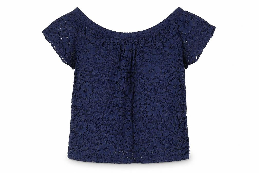 Front view of Peacocks women’s blue floral nylon basic blouse, size UK 12, boat neck