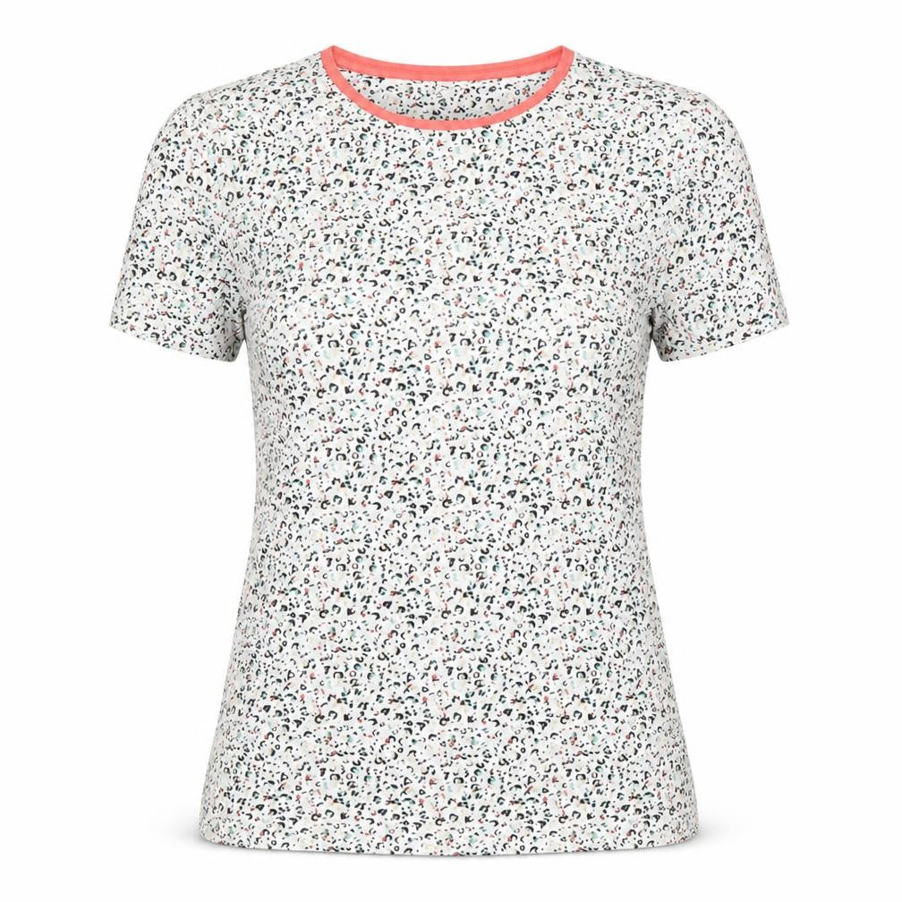 Marks and Spencer Womens White Animal Print Cotton Basic T-Shirt Size 8 Round Neck - Multicoloured Leopard Print
