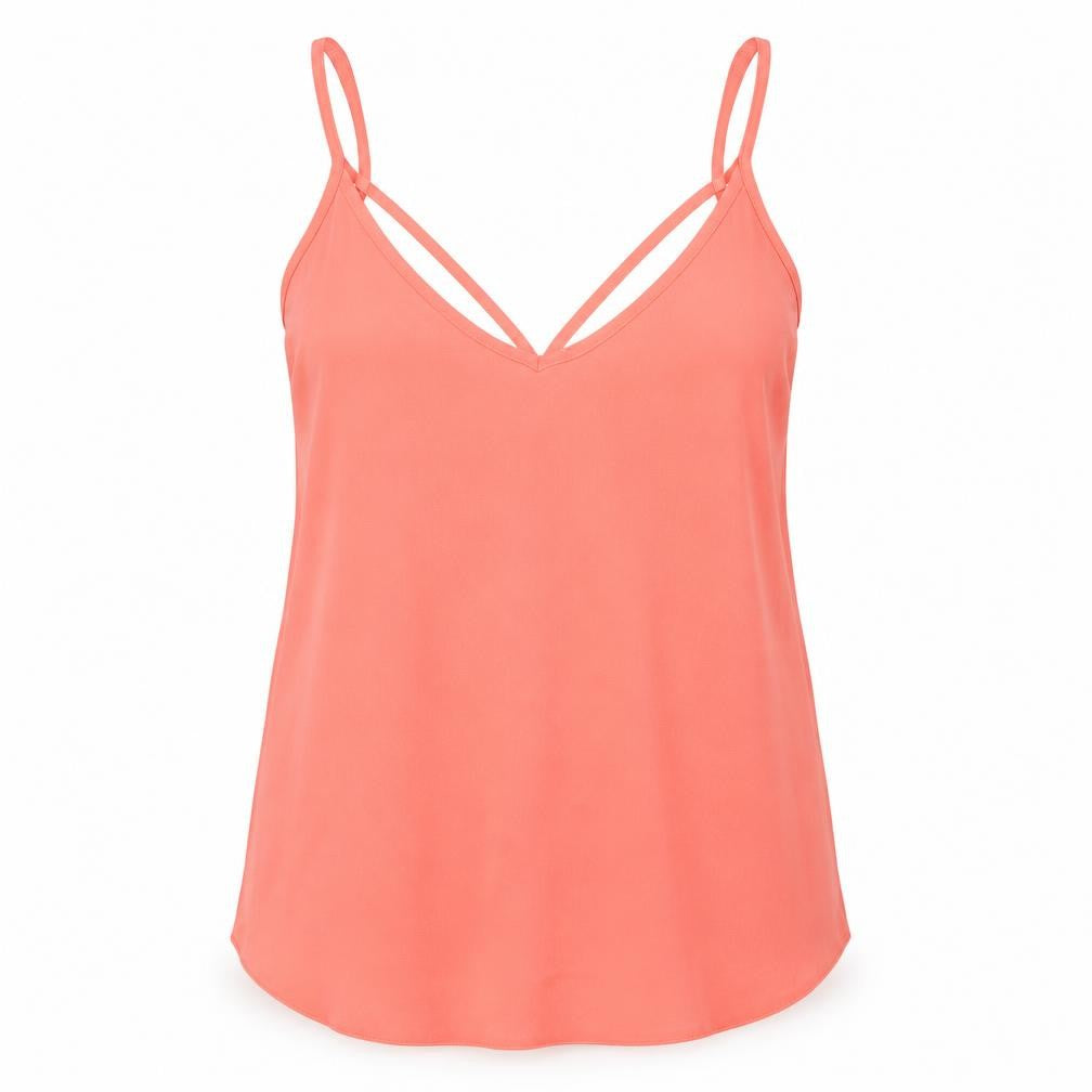 Front view of Select women’s pink polyester camisole tank, size UK 14, v-neck