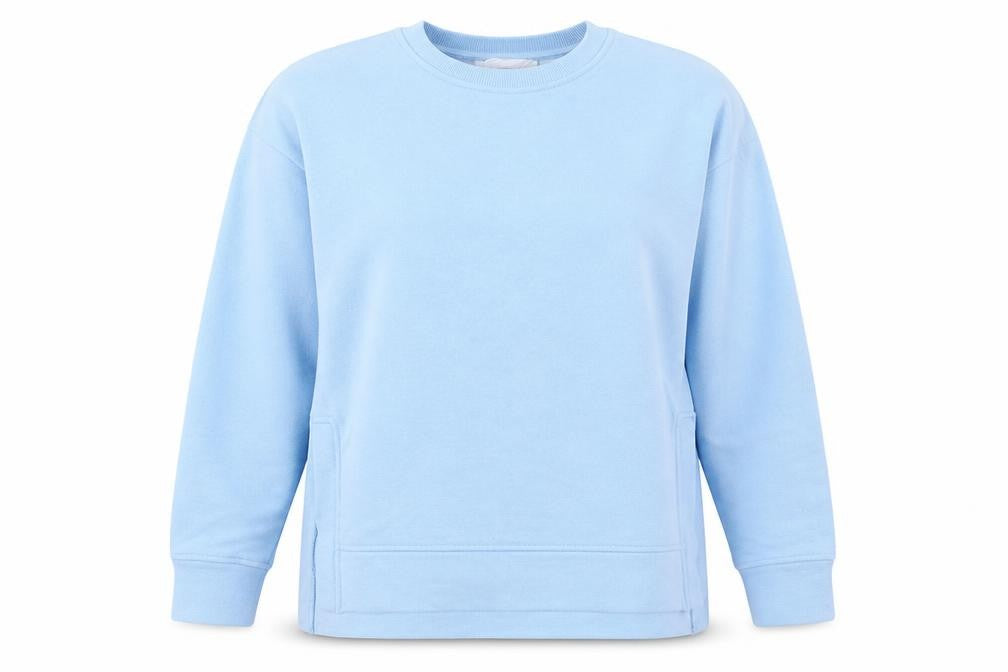 Front view of Primark women’s blue cotton pullover sweatshirt, size S, pullover