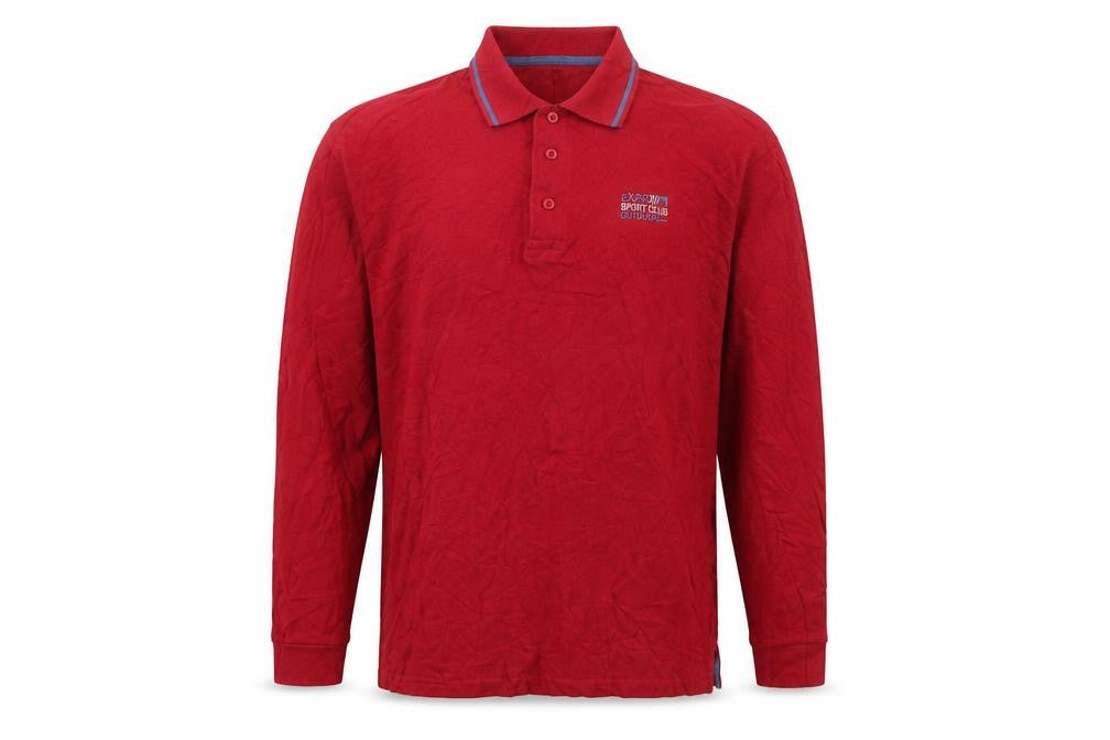 Front view of Atlas men’s red cotton polo, size M, collared button