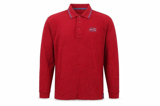 Front view of Atlas men’s red cotton polo, size M, collared button
