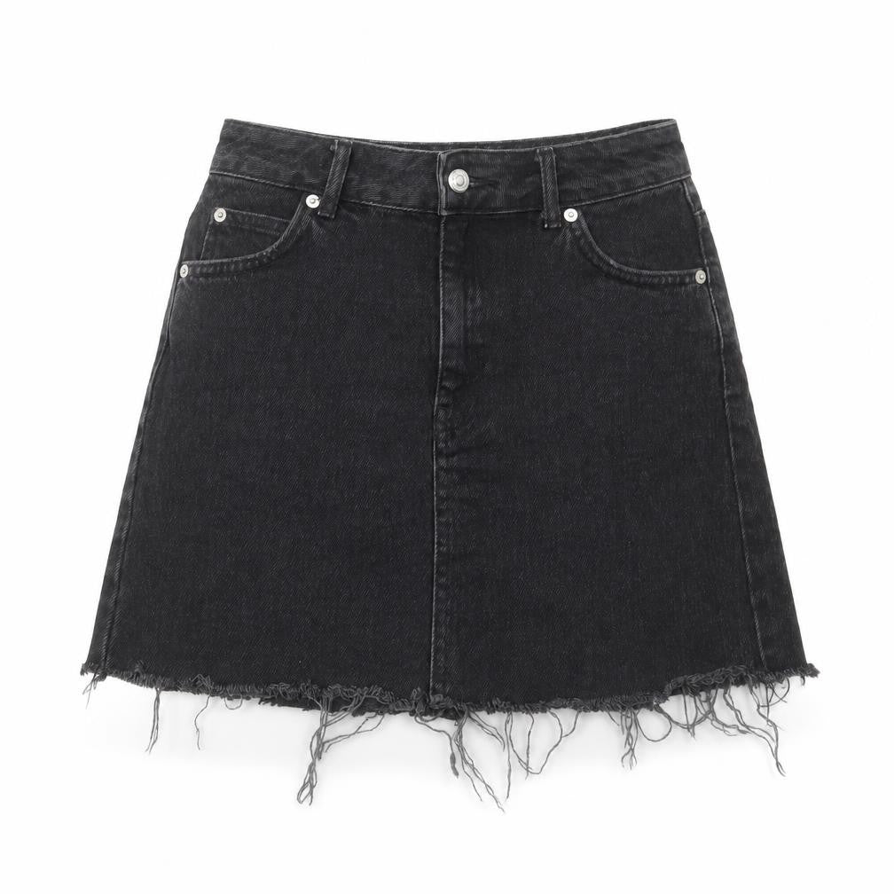 Topshop Womens Black Cotton A-Line Skirt Size 8 Button