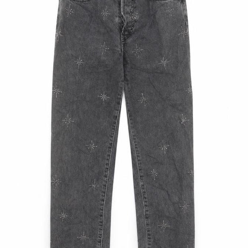 H&M Womens Grey Cotton Boyfriend Jeans Size 25 in L27 in Regular Button