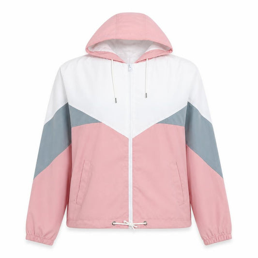 Front view of RISING women’s pink windbreaker jacket, size S, zip - colourblock