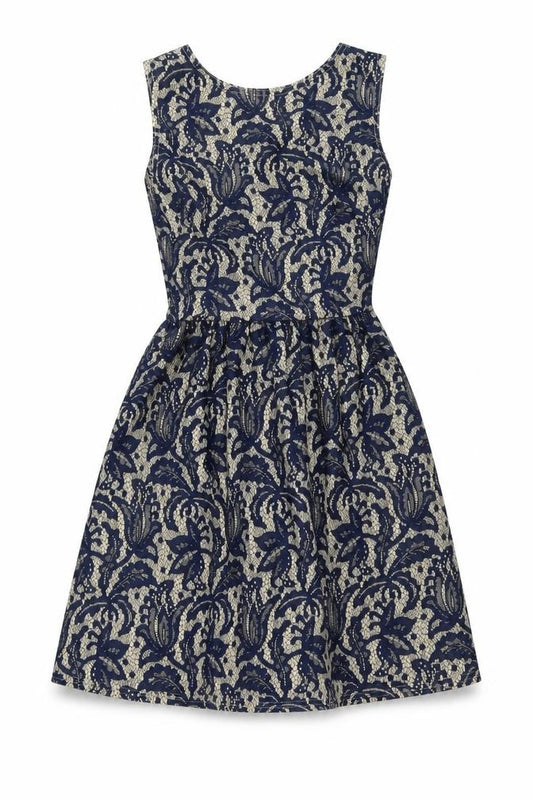Front view of Atmosphere women’s beige floral polyester a-line, size UK 8, round neck zip