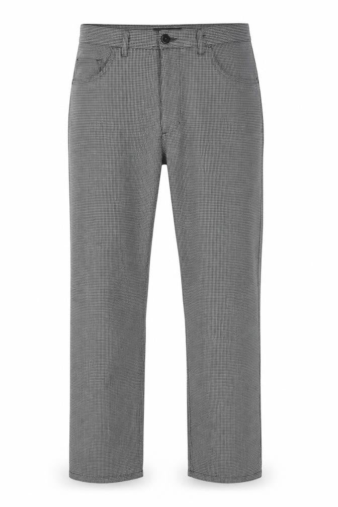 Front view of Peter Werth men’s beige geometric polyester trousers, size 34, in, 32-inch leg regular button