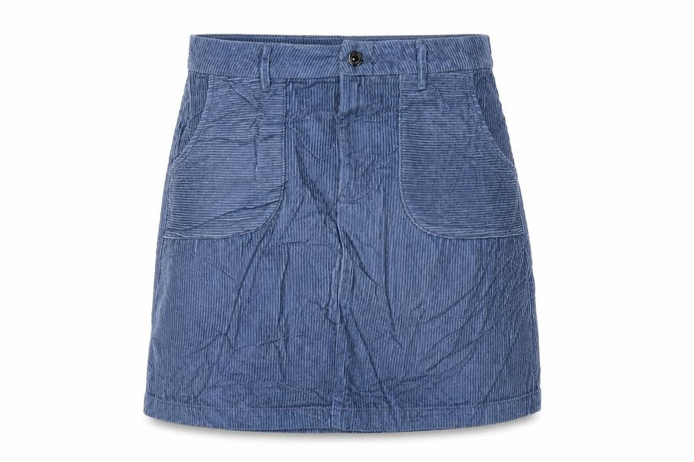 Front view of Tu women’s blue cotton a-line skirt, size UK 10, zip