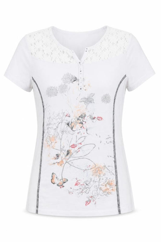 Front view of Anna Rose women’s white polyester basic t-shirt, size S, v-neck