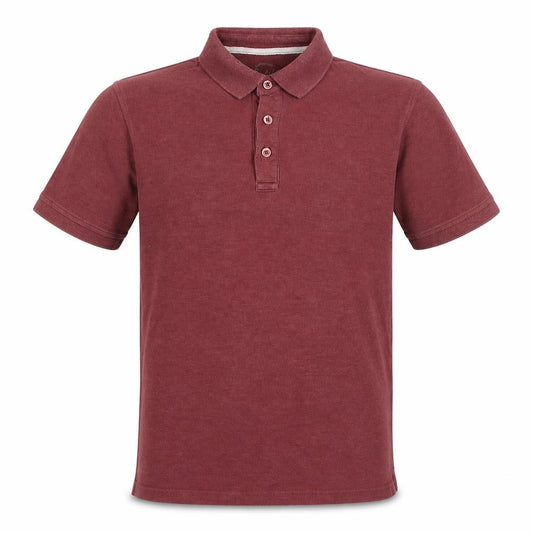 Front view of Easy men’s red cotton polo, size S, collared button
