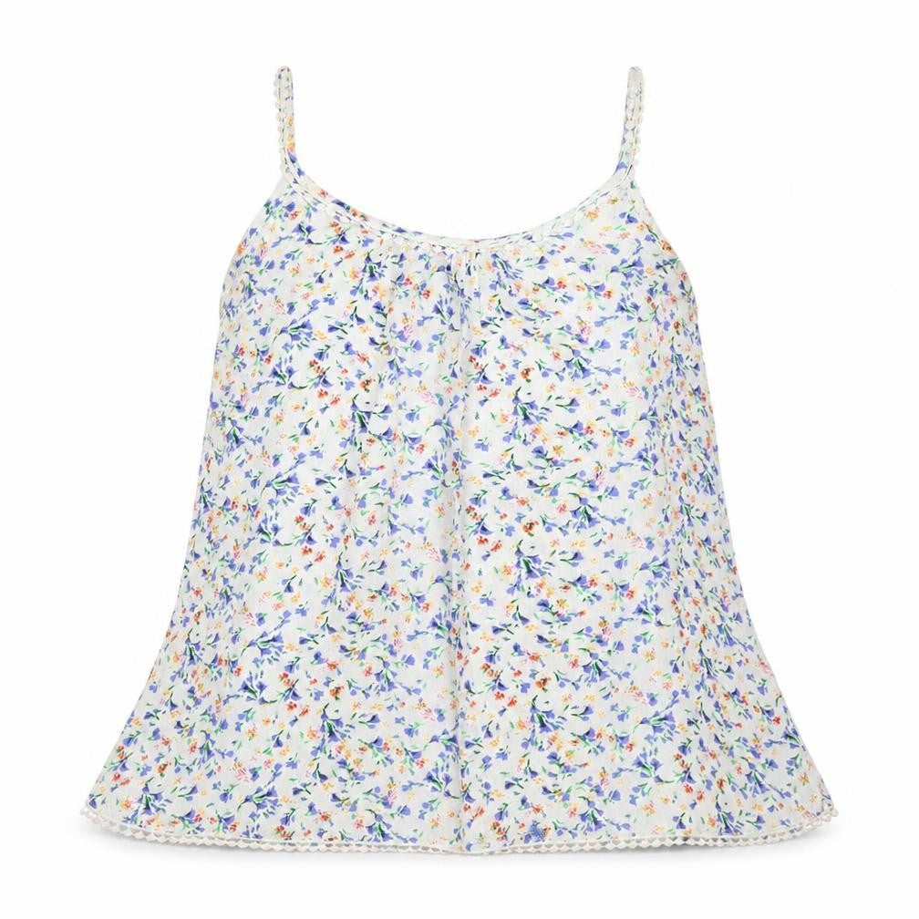 Front view of Peacocks women’s multicoloured floral viscose camisole blouse, size UK 8, v-neck