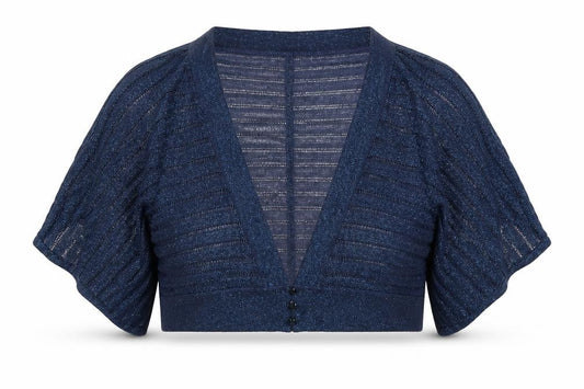 Front view of Oasis women’s blue v-neck polyester cardigan jumper, size UK 14