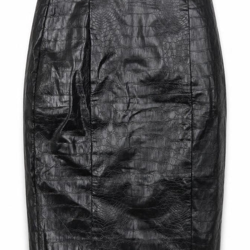 Nakd Womens Black Polyester Straight & Pencil Skirt Size 34 in Zip - Croc Texture