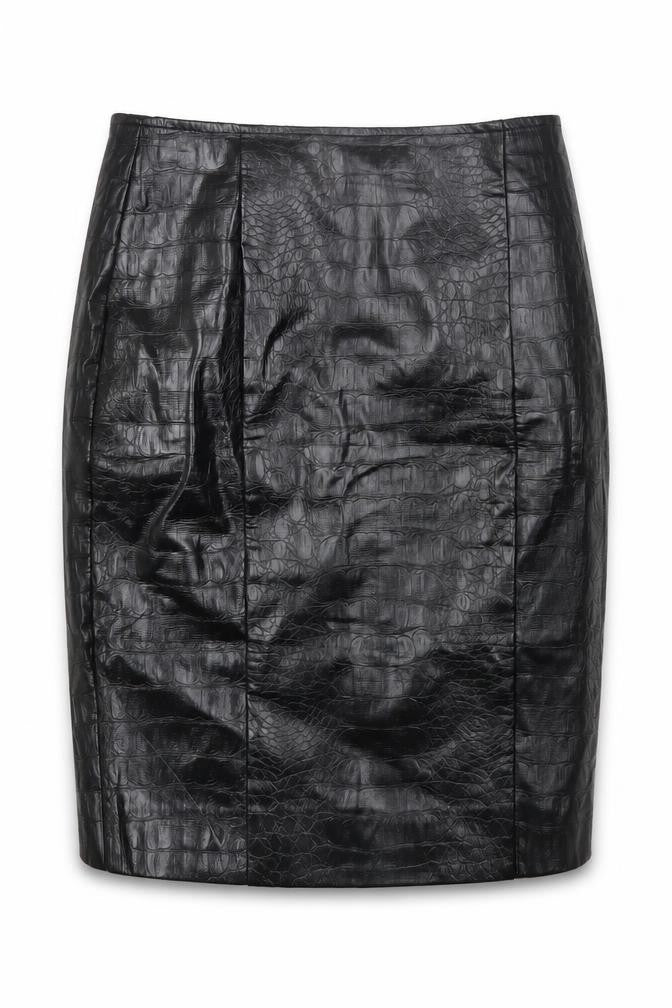 Nakd Womens Black Polyester Straight & Pencil Skirt Size 34 in Zip - Croc Texture