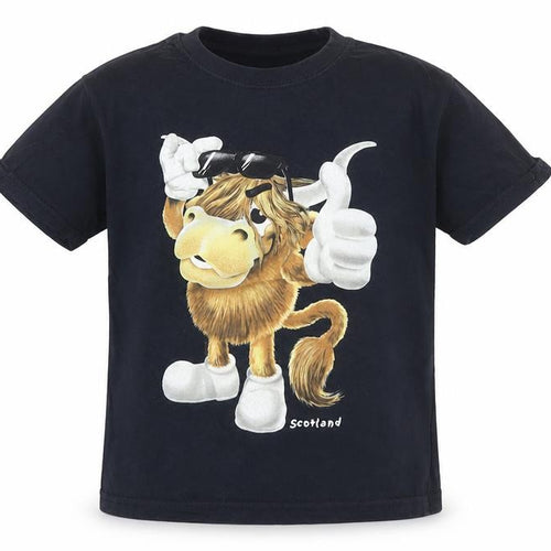 SAFON Boys Blue Cotton Pullover T-Shirt Size 8 Years Round Neck Pullover - Scotland Cow