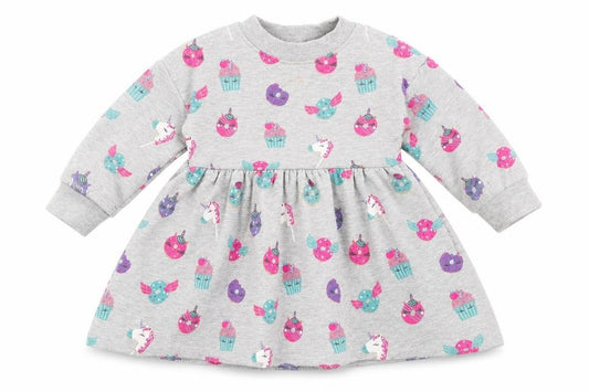 Front view of Blue Zoo Baby Grey Geometric Cotton Jacket Dress, size 12-18, Months Crew Neck Pullover - Unicorn Cakes