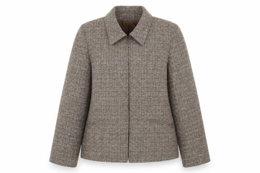 Front view of EWM women’s brown jacket blazer, size UK 12, zip
