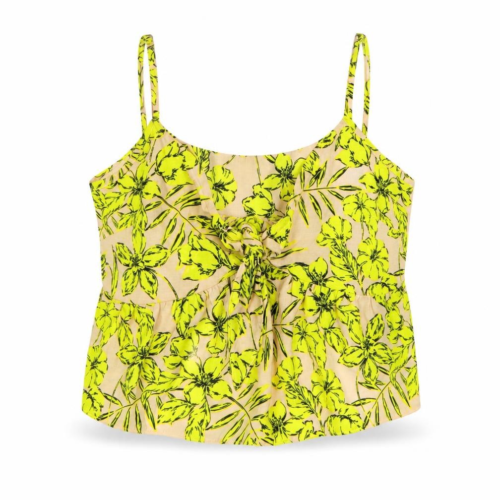 Miss Selfridge Womens Yellow Floral Polyester Cropped Tank Size 10 V-Neck