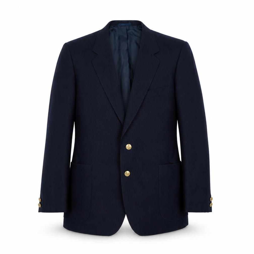 Front view of Preworn men’s blue polyester jacket suit jacket, size M