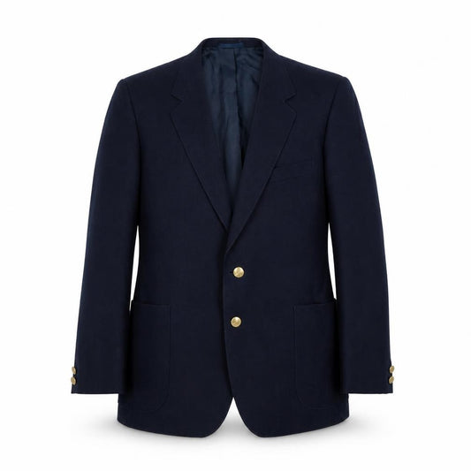 Front view of Preworn men’s blue polyester jacket suit jacket, size M