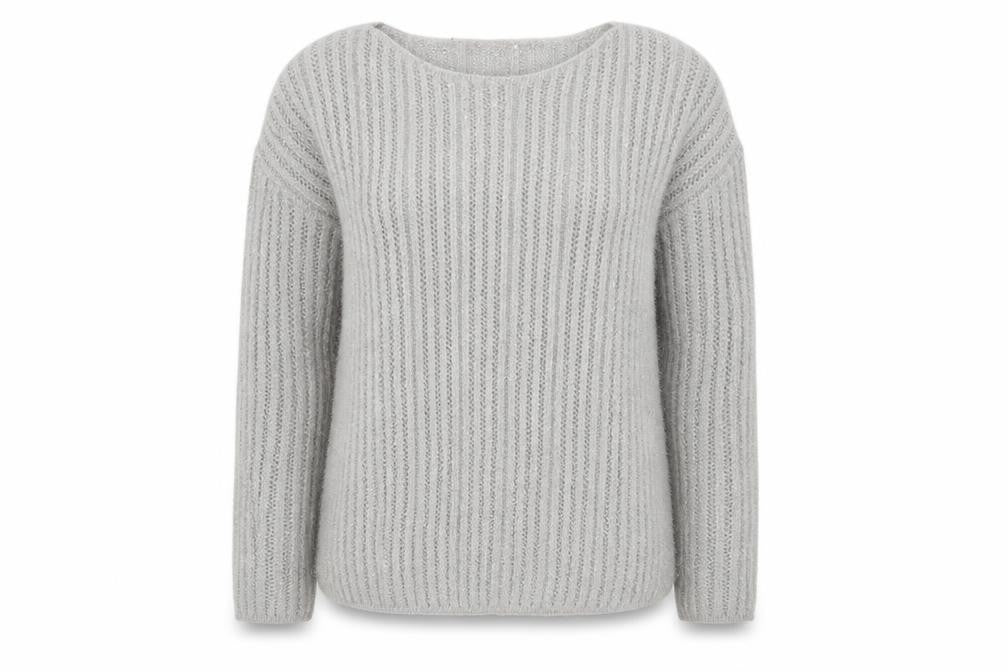 Front view of Next women’s grey boat neck acrylic jumper, size M
