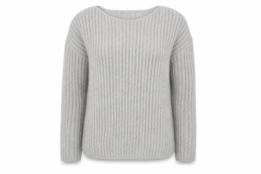 Front view of Next women’s grey boat neck acrylic jumper, size M