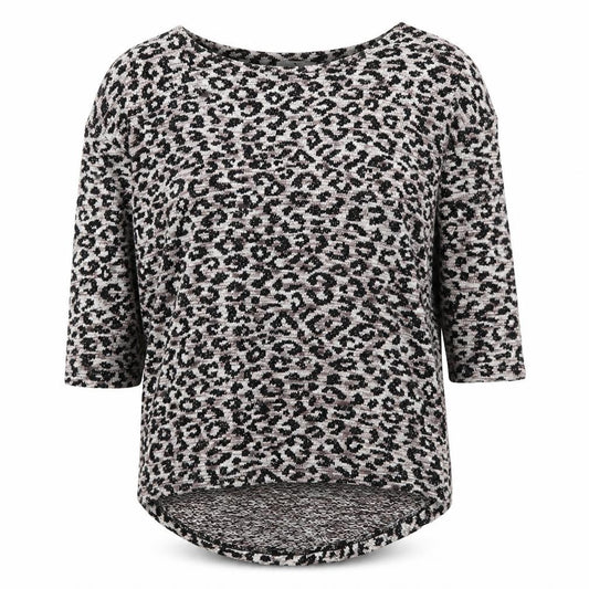 Front view of Tu women’s multicoloured boat neck animal print polyester jumper, size UK 8