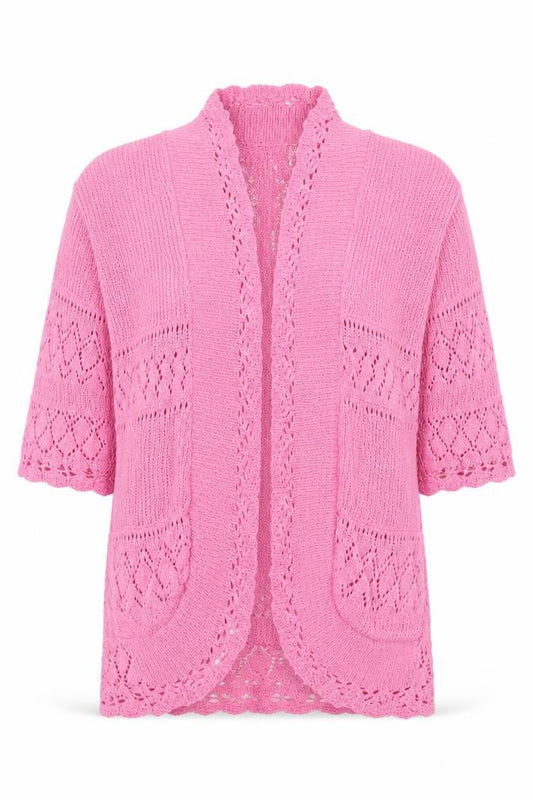 Front view of Pure & Natural women’s pink v-neck cotton cardigan jumper, size M, -, size M/l