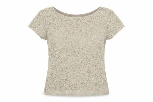 Front view of Atmosphere women’s beige floral polyester basic blouse, size UK 8, boat neck
