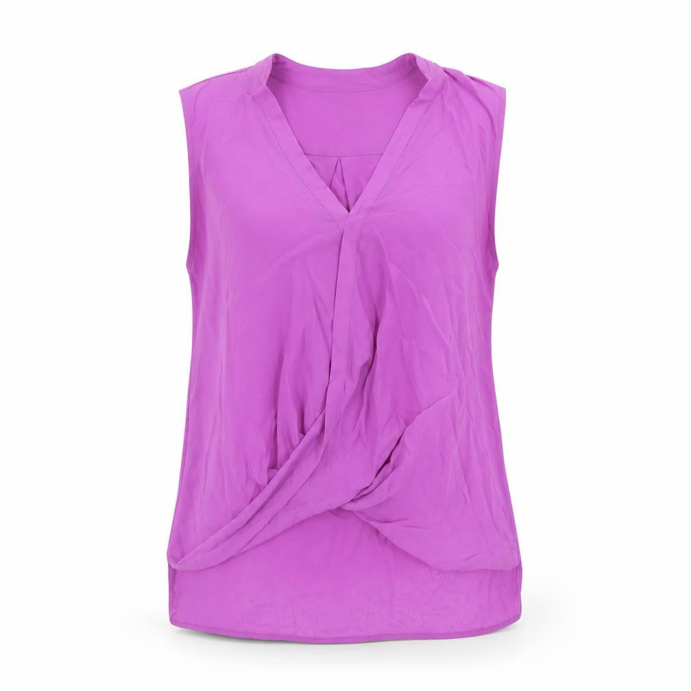 Front view of River Island women’s purple polyester basic blouse, size UK 12, v-neck - knot detail