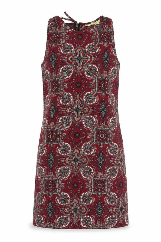 Front view of Staring at Stars women’s red paisley polyester shift, size XS, round neck zip