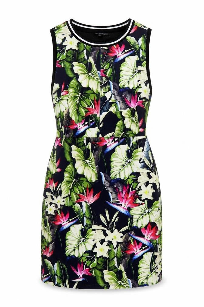 Front view of Topshop women’s multicoloured floral polyester mini, size UK 10, round neck pullover