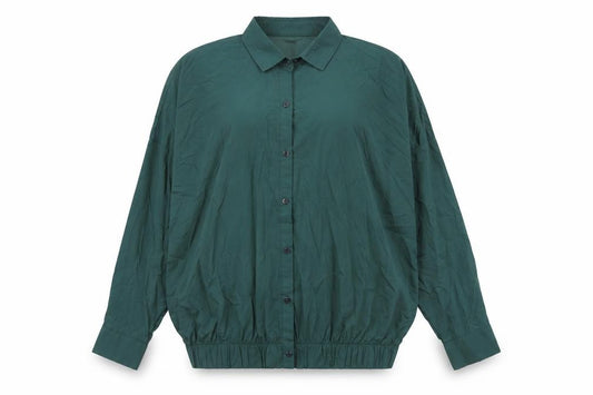 Front view of Khaadi women’s green viscose basic button-up, size M, collared