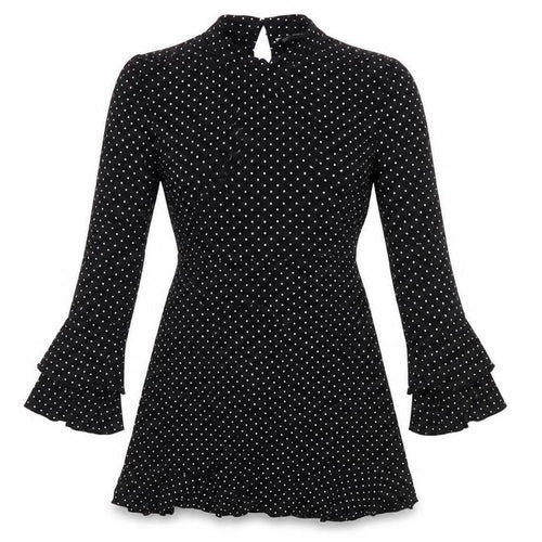 Zara Womens Black Polka Dot Viscose Fit & Flare Size S Mock Neck Zip