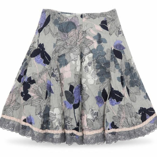 DIMRI Womens Grey Floral Cotton Pleated Skirt Size S Zip