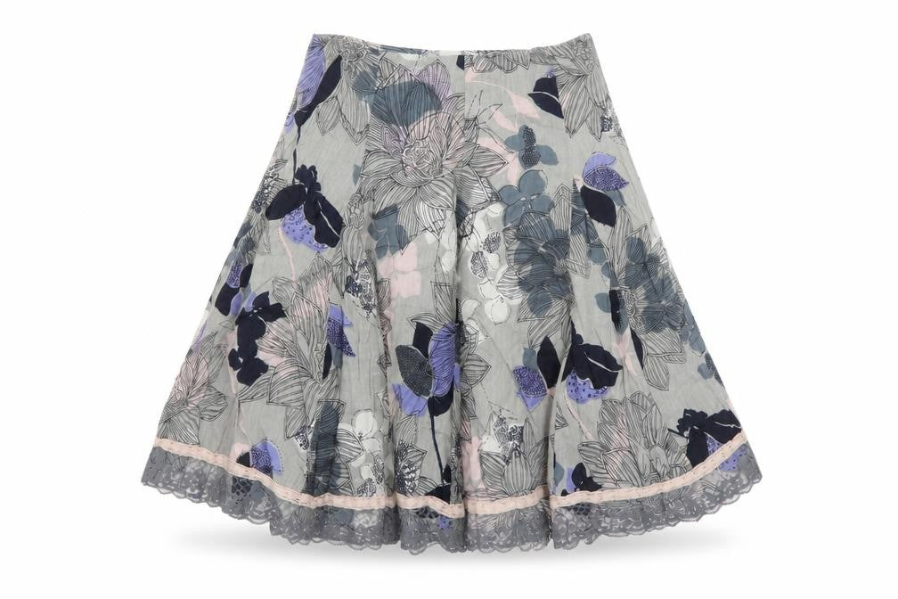 DIMRI Womens Grey Floral Cotton Pleated Skirt Size S Zip