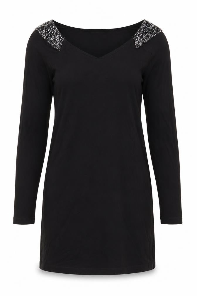 French Connection Womens Black Viscose T-Shirt Dress Size S Round Neck Pullover