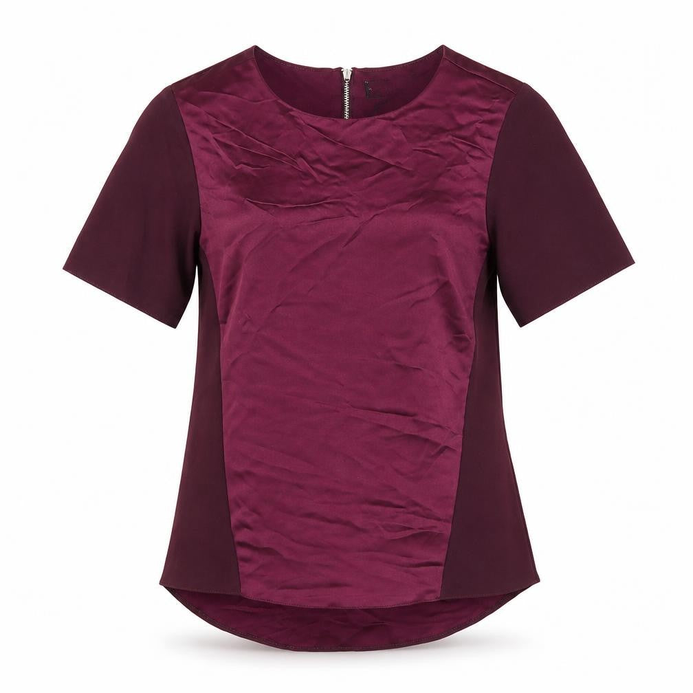 Front view of Dorothy Perkins women’s purple polyester basic blouse, size UK 8, round neck