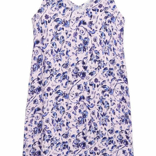 Gap Womens Pink Floral Viscose Tank Dress Size L V-Neck Pullover