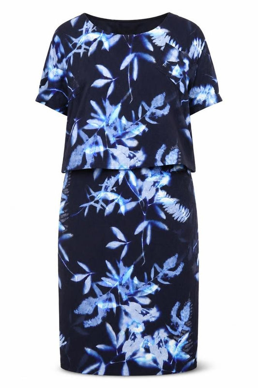 Front view of Phase Eight women’s black floral viscose a-line, size UK 12, round neck pullover