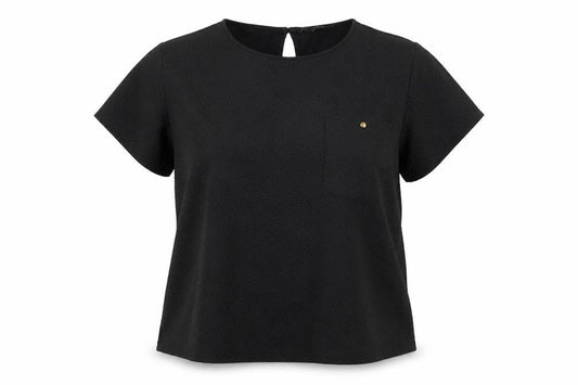Front view of Originals women’s black polyester basic t-shirt, size UK 20, round neck