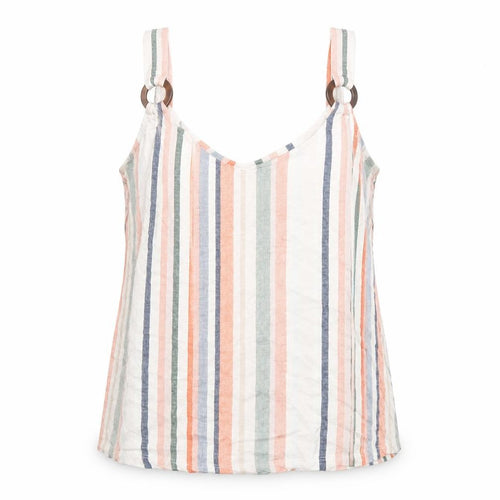 M&Co Womens White Striped Cotton Camisole Tank Size 12 Round Neck