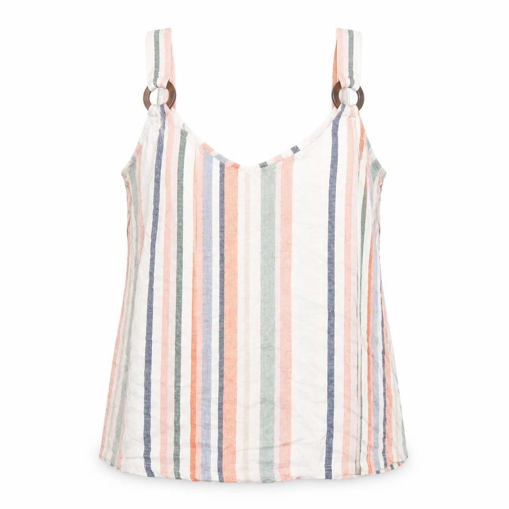 M&Co Womens White Striped Cotton Camisole Tank Size 12 Round Neck
