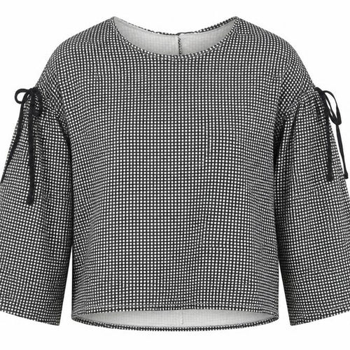 Zara Womens Black Geometric Cotton Jersey Blouse Size S Round Neck