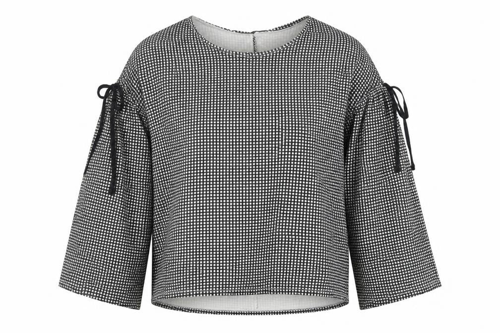 Zara Womens Black Geometric Cotton Jersey Blouse Size S Round Neck