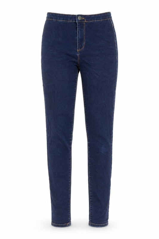 Front view of Denim & Co. women’s blue cotton skinny jeans, size UK 24, in, 31-inch leg regular button