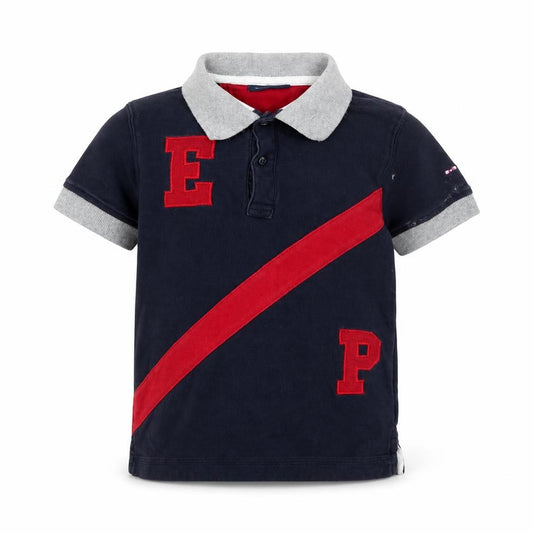 Front view of Eden Park boys’ blue cotton basic polo, size 6, years collared button