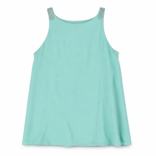 Front view of Next women’s green polyester basic tank, size UK 10, square neck