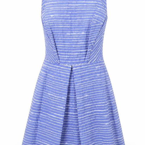 Gap Womens Blue Striped 100% Cotton Fit & Flare Size 4 Round Neck Zip