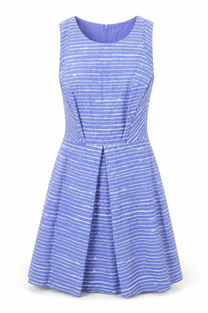 Gap Womens Blue Striped 100% Cotton Fit & Flare Size 4 Round Neck Zip